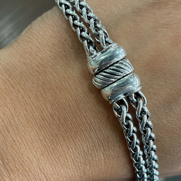 David Yurman Silver & 14k gold Double Wheat Chain Diamond Peridot Necklace - Picture 7 of 7